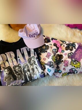 Bratz lot (graphic tee , sleep shorts and cap)